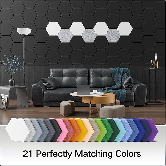 22 Pack Self-Adhesive Acoustic Panels 12" X 10" X 0.4" - Sound Proof Foam Panels with High Density, Stylish Hexagonal Design, Flame Resistant, Absorb Noise and Eliminate Echoes(Dark Blue)