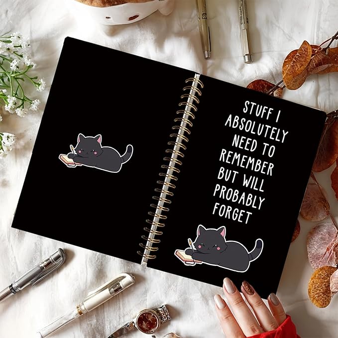 LIANGW Funny Black Cat Spiral Notebook Journal, Black Cat Lovers Gifts Journal for Writing, Pet Cats Mom Lady Owner Gifts, Cats School Office Stuff Supplies, 5.5x8.3 Inch