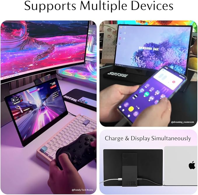 SOTSU FlipAction Go 14" Premium Portable Monitor SFA14PMSB | Robust but Lightweight | Tempered Glass Cover | 1080p | 400 Nits | 100% sRGB | 5W | Super Versatile | USB C or Mini HDMI