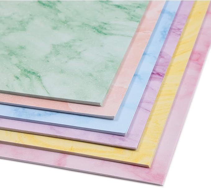Paper Junkie Marble Printer Paper - 8.5 x 11 In, 96 Sheets, 6 Colors - Decorative Card & Copy Paper for Correspondence - Invitations & Crafts