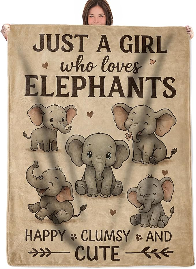 Elephant Throw Blanket Gifts for Boys Girls Kids Adults, Just a Girl Who Loves Elephants Flannel Blankets for Travel Sofa Living Room Decor 40"x50"