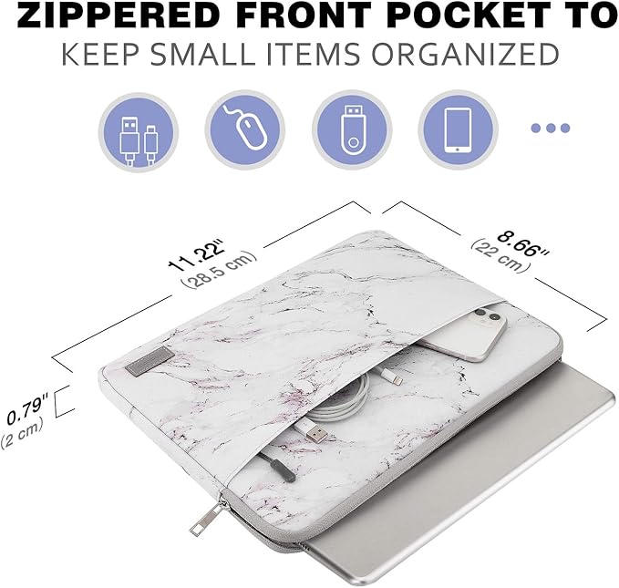 MoKo 9-11 Inch Tablet Sleeve Bag Carrying Case Fits New 11 inch iPad Air M3, iPad A16 2025, iPad Pro 11 M4/Air M2, iPad Air 5/4/3th, iPad 10/9/8/7th, Marble