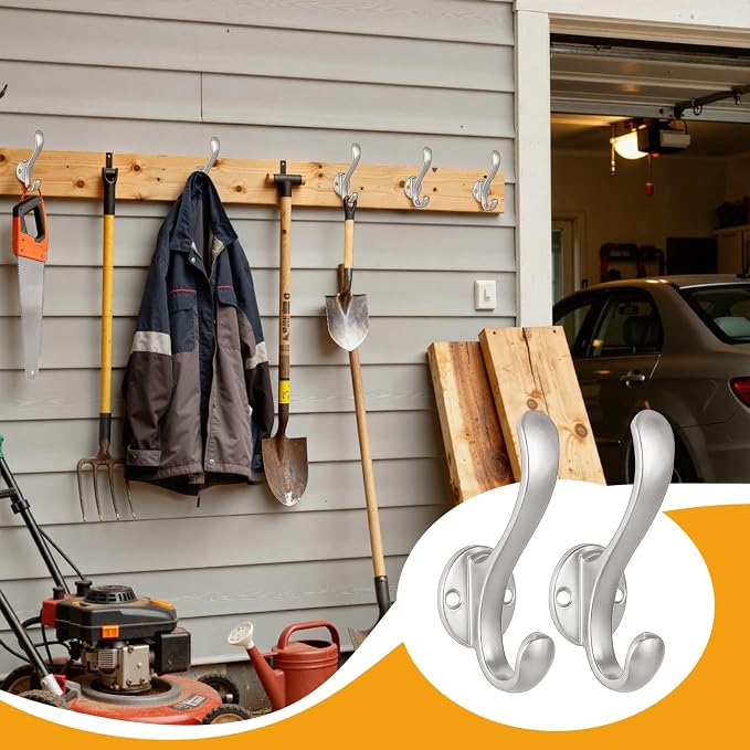 10 Pack Coat Hooks Wall Mount Heavy Duty Utility Retro Double Hooks for Hanging Coats,Hat, Towel, Key, Robe, Scarf, Bag, Cap (Silver)