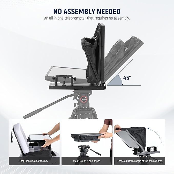 NEEWER Basics X16B Aluminum Alloy Liftable Teleprompter 16" for iPad Tablet DSLR Camera, No Assembly, Remote & App Control, Compatible with iOS Android, Pro for Online Teaching Live Streaming