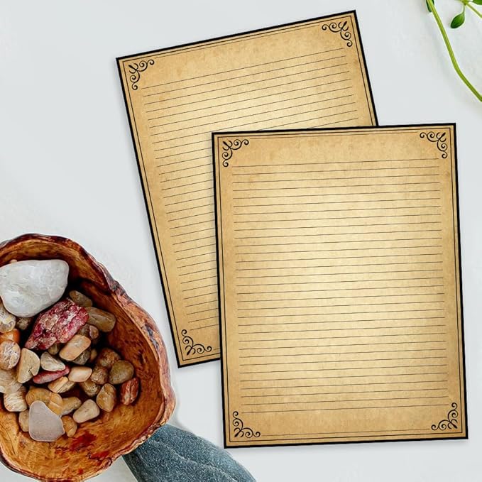 Vintage Lined Paper with Antique Border Design, 200 Sheets, Stationary Paper for Writing Letters, 100gsm, 11 x 8.5'', Aged Stationery for Writing Letters, Invitations, Stationery Writing Papers
