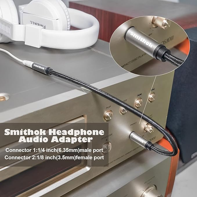 Smithok 2 Pack, 1/4 inch to 3.5mm Headphone Adapter TRS 6.35mm 1/4 inch Male to 3.5mm 1/8 inch Female Stereo Jack Audio Adapter for Amplifiers, Guitar, Keyboard Piano, Headphones - 12inch/30CM