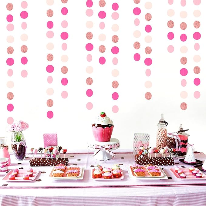 Hot-Pink Rose-Gold Party Decorations Garland - 52ft Wedding Bridal Shower Hanging Decoration Streamers Banner,Baby Girl Birthday Bachelorette Engagement Mohters Brunch Decor Panduola