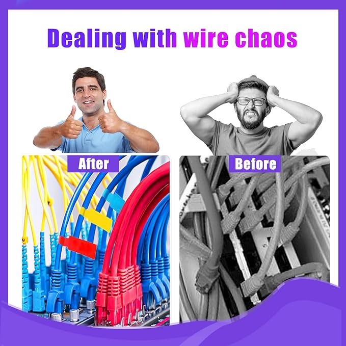 600 PCS Cable Labels - 12 Color Wire Tags for Laser Printing & Handwriting, Waterproof Tear-Resistant Cord Organizers, Strong Adhesive for IT, Office & Industrial Use