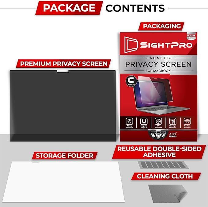 SightPro Magnetic Privacy Screen for MacBook Air 15 Inch (2023-2025, M2, M3, M4) Removable Laptop Privacy Filter Shield and Protector