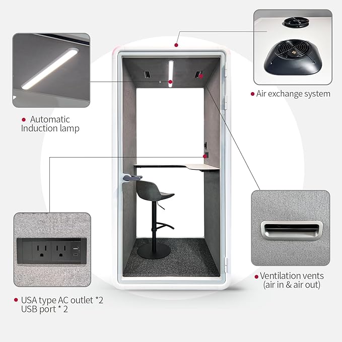 Quiet Meeting Pod with Acoustic Panels, Office Soundproof Room with Furniture, Portable Removable Working Booth for Private Phone Calling, Study, Individual Seater Personal Office H92in W43in D40in