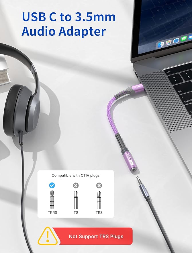 USB Type C to 3.5mm Female Headphone Jack Adapter, JSAUX USB C to Aux Audio Dongle Cable Cord Compatible with iPhone 17 Pro Max/16 Pro/15 Plus, Samsung Galaxy S23/S22/S21 Ultra, iPad Pro, Pixel Purple