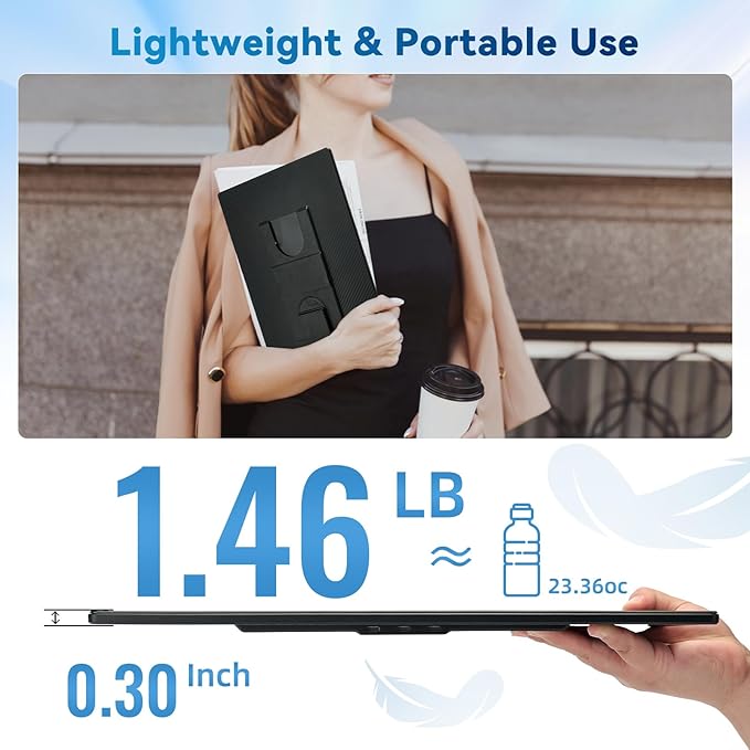 BKVOO Portable Monitor Laptop Screen Extender - 16" 1200P FHD Travel External Display USB-C HDMI Port Detachable Kickstand Gaming Monitor Compatible with Wins Mac Chrome Dex Phone