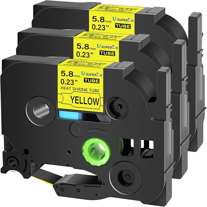 3 Pack Compatible for Brother Ptouch HSe-611 HSe611 HS-611 HS611 Black on Yellow 5.8mm 0.23'' Heat Shrink Tubing Label Tape for Wire Cable use in PT-D600 P700 P750W P900 Label Printer