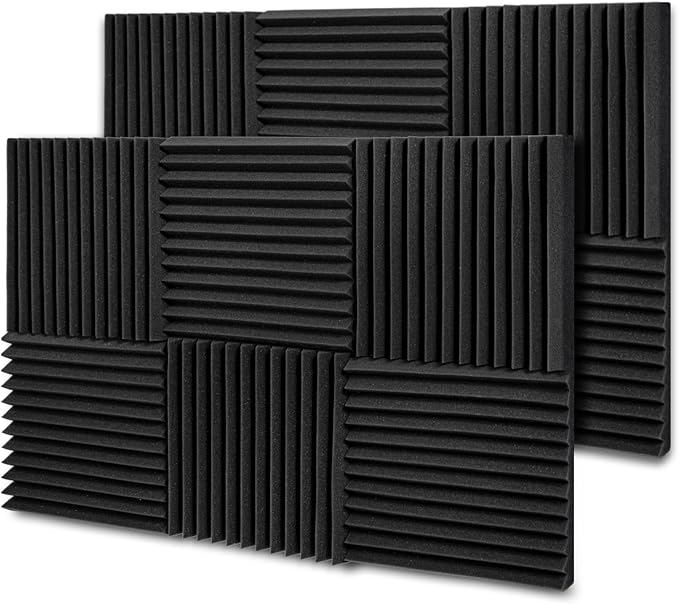 TroyStudio Thick Acoustic Foam Panels, 12 X 12 X 2 Inches 12 Pcs Wedge Sound Absorbing Foam, Dense Soundproof Padding Tile, Recording Studio Foam Absorber, Decorative 3D Wall Ceiling Panel