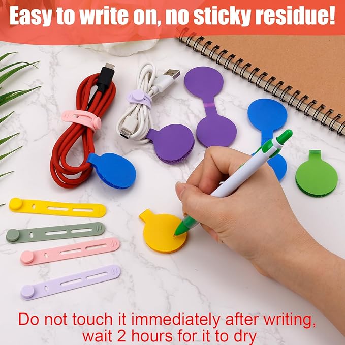 32pcs Cable Labels and Silicone Cable Ties, Reusable Cable Labels Tags Adjustable Silicone Zip Ties 20 Wire Labels and 12 Cable Straps Cord Wrap Organizer for Charging Cords Wires Cables