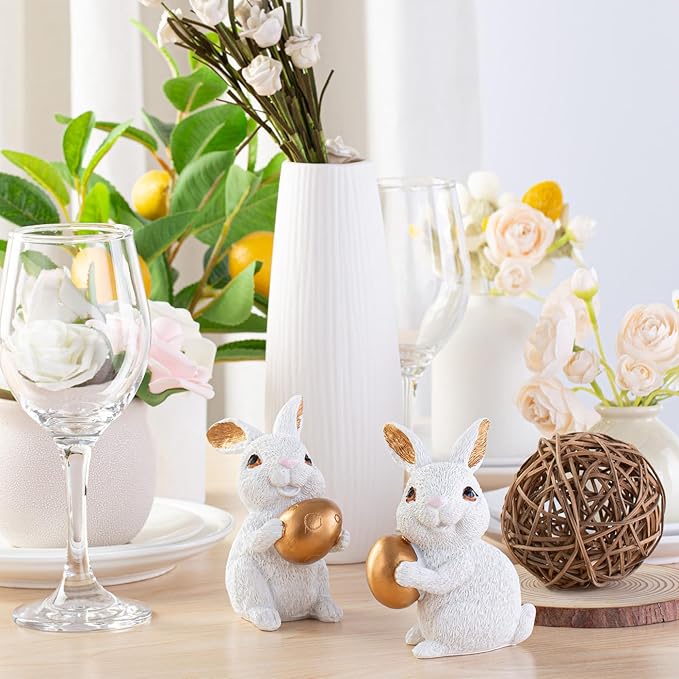 MAIBAOTA Polyresin Bunny Decor with Resurrection Eggs Easter Decoration for Home Spring Decoration for Home Table Decor Rabbit Figurines