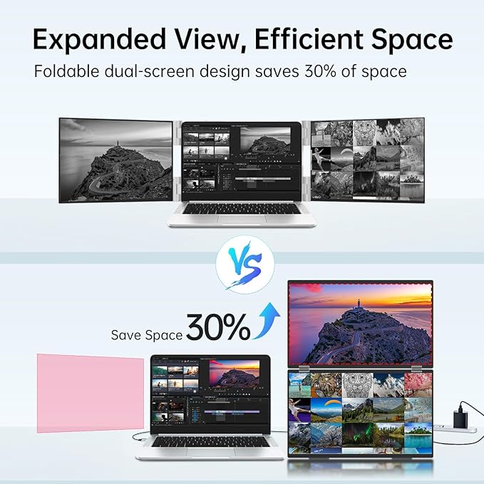 InnoView 15.6" FHD Dual Portable Monitor | All-in-One Foldable & Stackable Design | 315° Screen Adjustment & 180° Stand | USB-C/HDMI Travel Monitor for Laptop, Mac, Windows