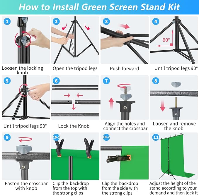 Green Screen Backdrop Kit with Stand, 5X6.5ft Portable Green Screen Backdrop with Stand kit, GreenScreen Background with Stand Carrying Bag Clamp for Streaming Video Zoom