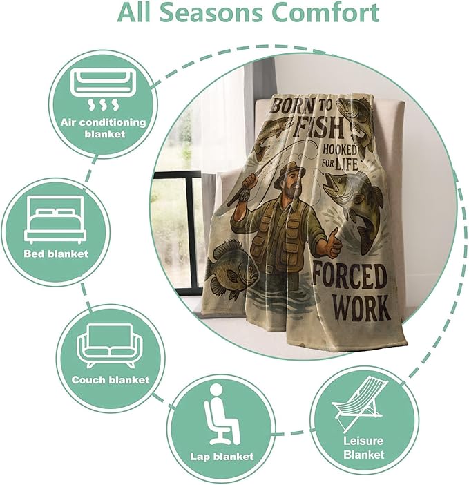 Fishing Lover Throw Blanket Gifts for Boys Girls Kids Adults, Fisherman and Bass Flannel Blankets for Travel Sofa Living Room Decor 60"X80"
