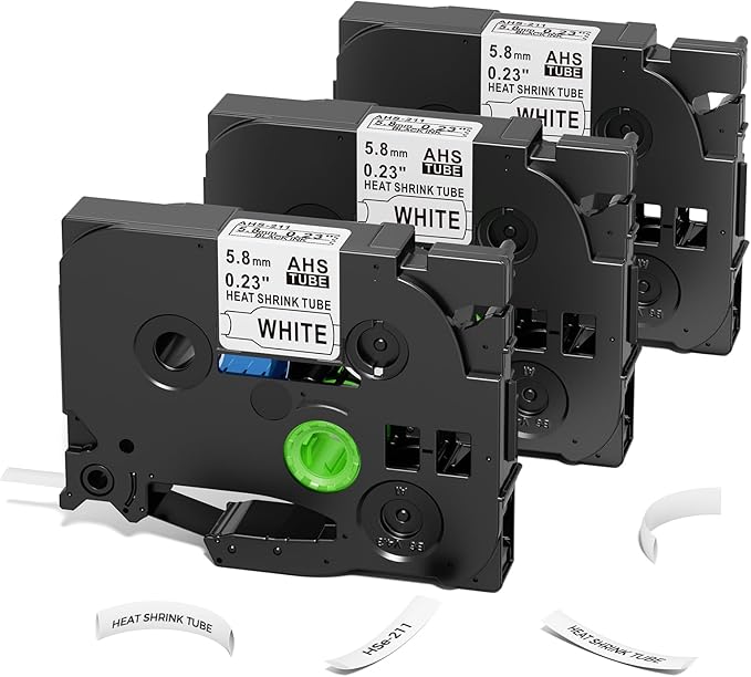 HSe-211 HSe211 Compatible with Brother Heat Shrink Tube P Touch TZe HSe Heat Shrink Tubing 5.8mm 0.23'' Wire Cable Labels for Brother PT-E300 E500 P900 P750WVP, 3-Pack, Black on White