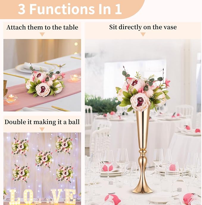 NUPTIO Pink Peonies Flowers: 2 Pcs 9.4 inch Diam Artificial Peony Flower Balls - Fake Flower Ball Arrangement Bouquet Wedding Centerpieces for Tables Decorations