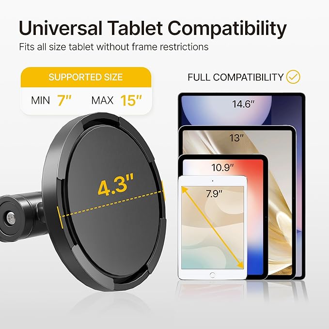 monTEK Anti-Theft Tablet Floor Stand, Frameless Universal Tablet Kiosk with Security Lock Fit 7”-15” Screen Size, Height Adjustable Floor Stand Compatible with IPad Pro/Air/Mini and Samsung Tab, Black