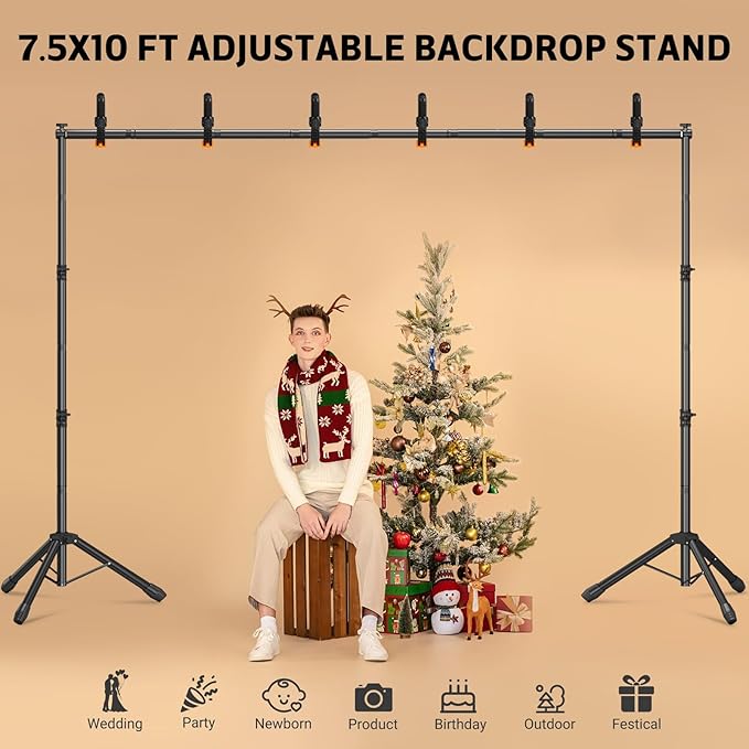 Backdrop Stand 10x7.5 FT for Photography Studio, 3-in-1 T-Shape Photo Backdrop Stand Kit for Birthday Party, Background Stand for Photo Video Studio with Carring Bag, Banner Stand with 2 Sandbags