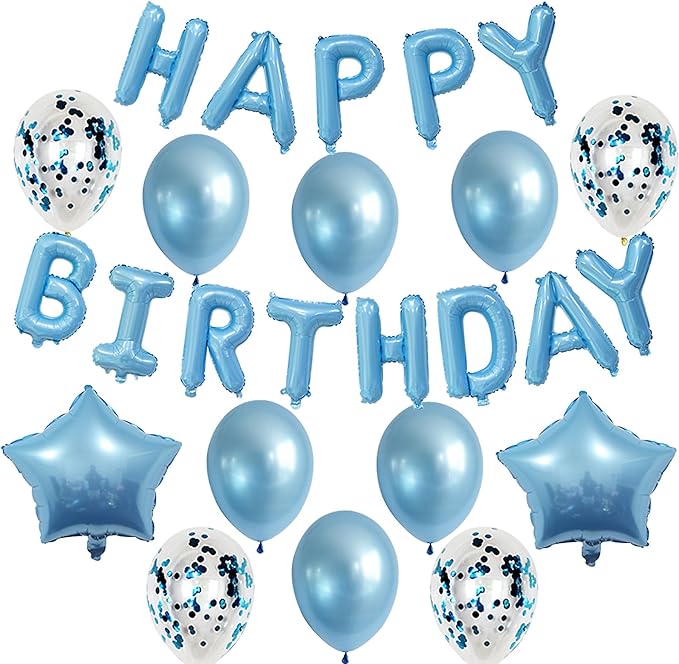Light Blue Ballooons Happy Birthday Balloons Banner 16 Inch Aluminum film Letters Balloons for Party Decoration Scene Arrangement Balloon Birthday Event Celebration Decorations