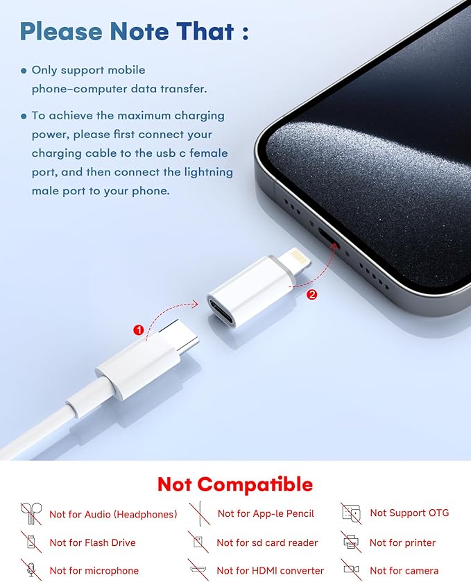 MFi Certified USB C to Lightning Adapter 4-Pack, 27W Fast Charging & Data Sync, Lightning to USB Type C Cable Adapter Compatible with iPhone 14/13/12/Pro/Max, iPad, AirPods, with Anti-Loss Lanyard