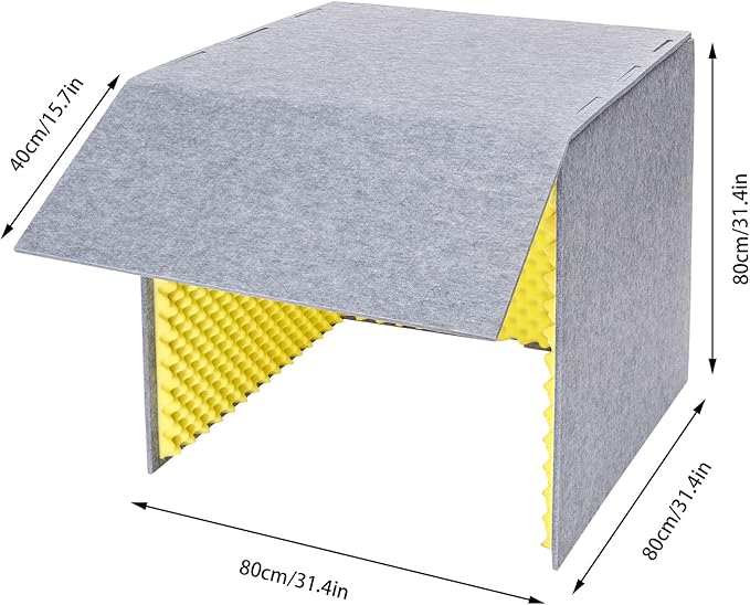 Desktop Soundproof Cover, Foldable Vocal sound absorbing shield, Isolation Booth for Voice Recording, Video Conferencing, Live Commentary, Musical Instrument Practice (Yellow+Gray)