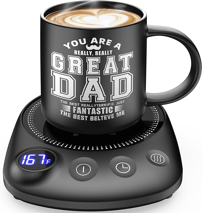 KitchekShop Coffee Mug Warmer - Fastest Heating & Highest Temperature, Coffee Cup Warmer for Desk Auto Shut Off, 4 Temp Settings & 1-12H Timer, Smart Electric Beverage Warme (Cup Warmer Set for dad)