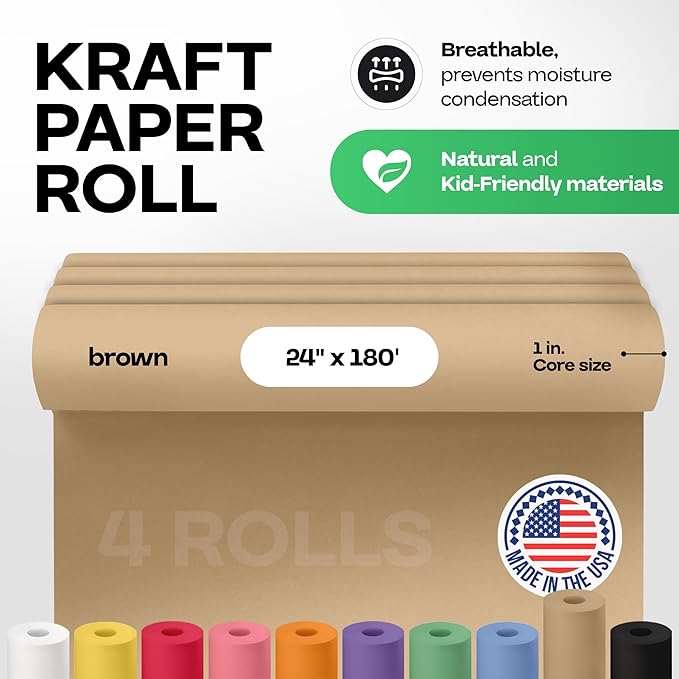 Brown Kraft Paper Roll 24" x 2160" (180 feet), Pack of 4 - USA-Made Brown Packing Paper 30lb Thickness for Moving, Shipping, Crafts/Arts - 100% Recycled Natural Wrapping Material by IDL Packaging
