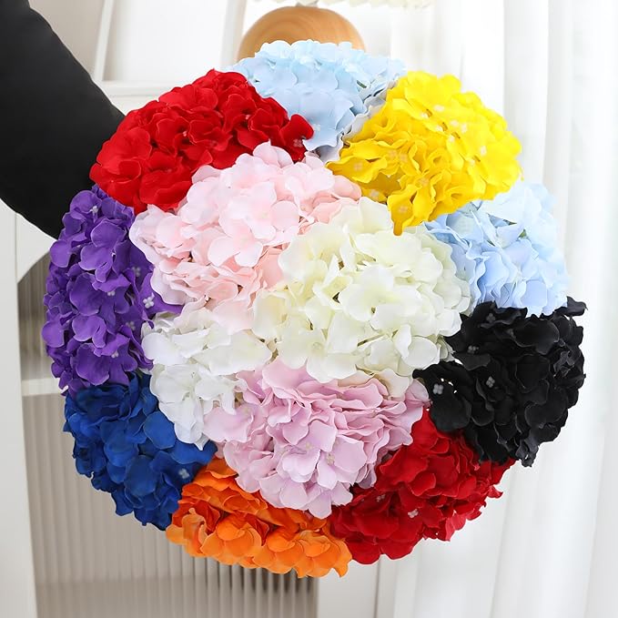Fake Red Hydrangea Artificial Flowers - Faux Silk Hydrangeas Flowers Heads with Stems Real Touch for Home Wedding Party Table Decor(Red,Pack of 10)