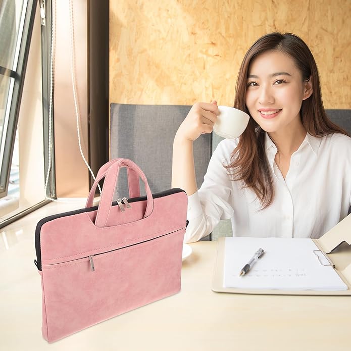 Veemoon Laptop Tote Bag for Women 15.6-Inch Pink Waterproof Laptop Shoulder Bag with Adjustable Strap Portable Tablet Computer Handbag for Work and Travel