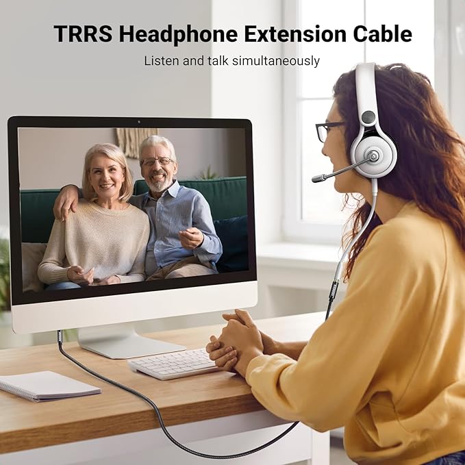 UGREEN Headphone Extension Cable 4 Pole TRRS 3.5mm Extension with Microphone Male to Female Stereo Audio Cable Gold Plated Nylon Braided Compatible with iPhone iPad Smartphones Media Players, 16FT
