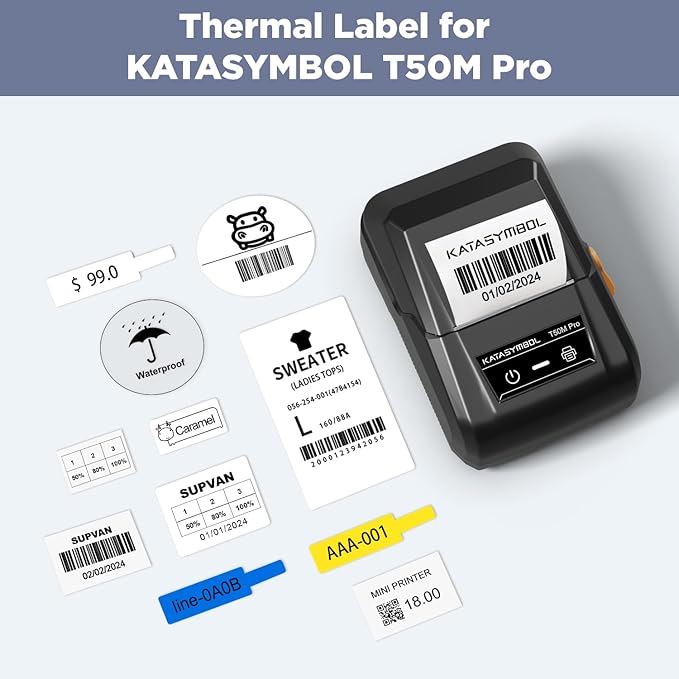 SUPVAN T50M Series Label Maker Tape, 0.98'' × 1.5'' + 1.58'' (25 × 38 + 40mm) 100 Labels/Roll Genuine Laminated Thermal Cable Label, Waterproof Oilproof Highly Adhesive Auto Detect Labels, Yellow