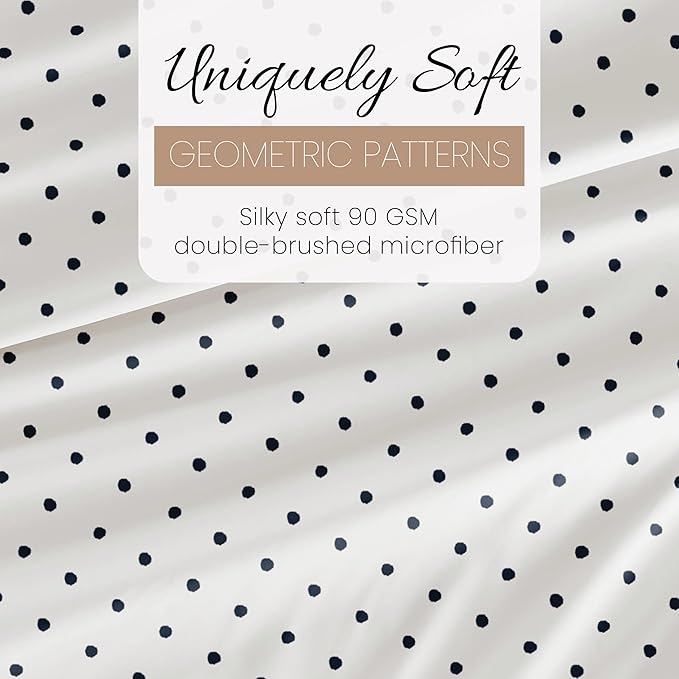 Linen Market Patterned Microfiber King Sheet Set 4 Piece – Oeko-TEX Certified Ultra Soft & Wrinkle-Free - 16" Deep Pocket Sheets - Easy Care King Size - Dots Navy