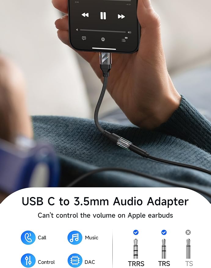 JSAUX AUX to USB C Adapter Compatible with iPhone 17 Pro Max [2Pack], USB C to 3.5mm Audio Headphone Dongle Cord for iPhone 16/15 Pro, Samsung Galaxy S24/S23/S22 Ultra, iPad Pro, Pixel 9/8