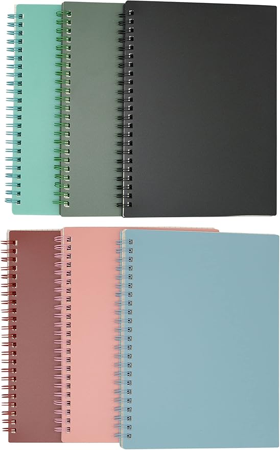 Yansanido Spiral Notebook, 6 Pcs A5 Thick Plastic Hardcover Graph Paper 6 Color 80 Sheets -160 Pages Journals for Study and Notes (6 colors, A5 5.7" x 8.3"-Grid)
