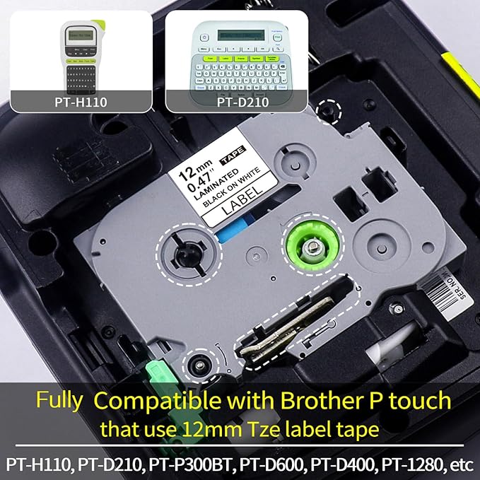 5 Multicolor TZ Tapes Replacement for Brother P Touch Label Tape TZe 12mm 0.47 Laminated Colored Tape TZe 231-735 White/Black/Red/Blue/Green for Brother Ptouch PTD210 PTP300BT PTD600 PT1280