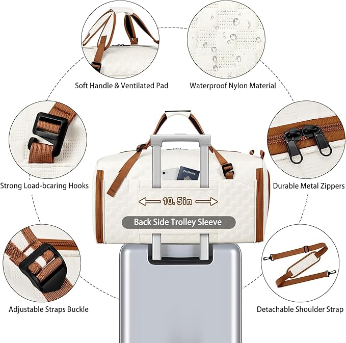 Convertible Garment Bags for Travel - Carry on Garment Duffle Bag with Backpack Straps for Men Women, 4 in 1 Large Travel Duffel Bags with Shoes Compartment Hanging Suit Dress Weekender Bag