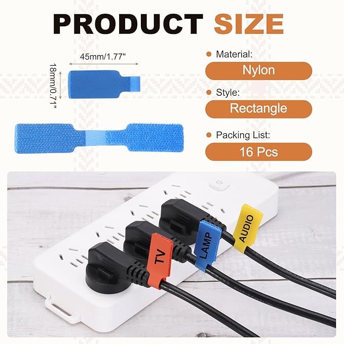 PATIKIL 16Pcs Cable Labels Tags, 1.8" Write on Wire Tags Cord Labels Hook Loop Rectangle Cable Ties for Electronics Organize Wire Classify Identification Management, Dark Blue