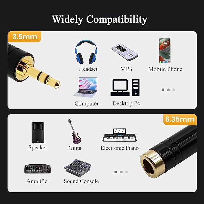 Voluty Tek 6.35MM Female to 3.5MM Male Headphone Adapter 1/4 to 1/8 Audio Stereo Adapter for Headphone 2PCS