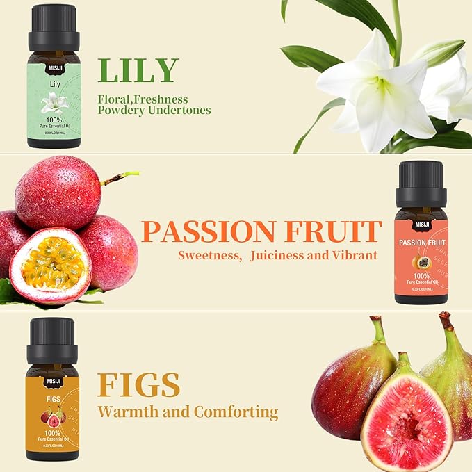 MISIJI Essential Oils Set-Essential Oils for Diffuser for Home,Diffuser Oils Scents for Aromatherapy,Laundry,Candle&Soap Making,Humidifiers 6 X 10ML
