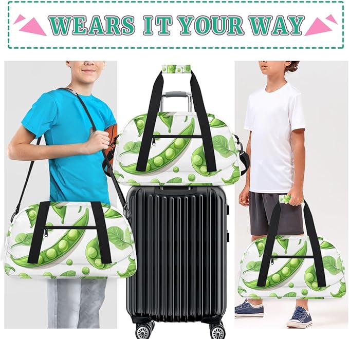 Green Leafy Green Beans Kids-Duffel-Bags Gymnastics Dance Bag Carry-On Overnight Travel Gym Lightweight Dance Sports Bags For Girls Boys Kids，