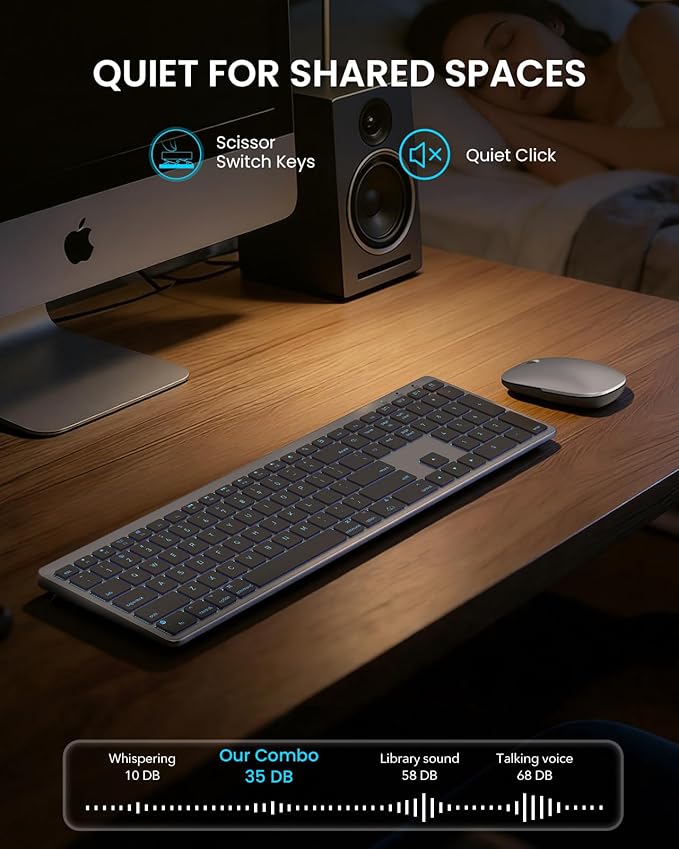 SABLUTE Bluetooth Keyboard and Mouse for Mac — 7-Color Backlit, Multi-Device, Rechargeable, Full-Size Wireless Keyboard Mouse Combo with Quiet Scissor-Switch Keys & Tilt Legs for Mac (Space Gray)