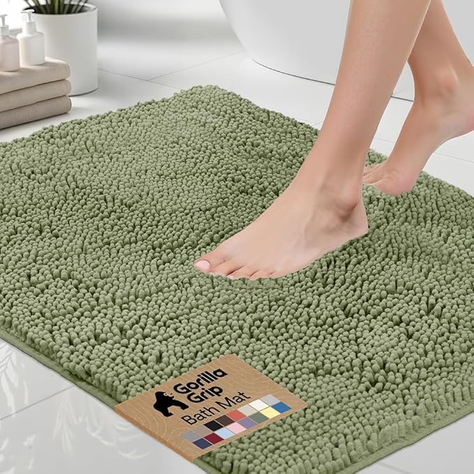 GORILLA GRIP Bath Rug Mat 60x17, Soft Absorbent Chenille, Quick Dry Microfiber Mats, Rubber Backing Washable Shower Floor Rugs, Bathmat Runner, US Designed Bathroom Home Decor Accessories Sage Green
