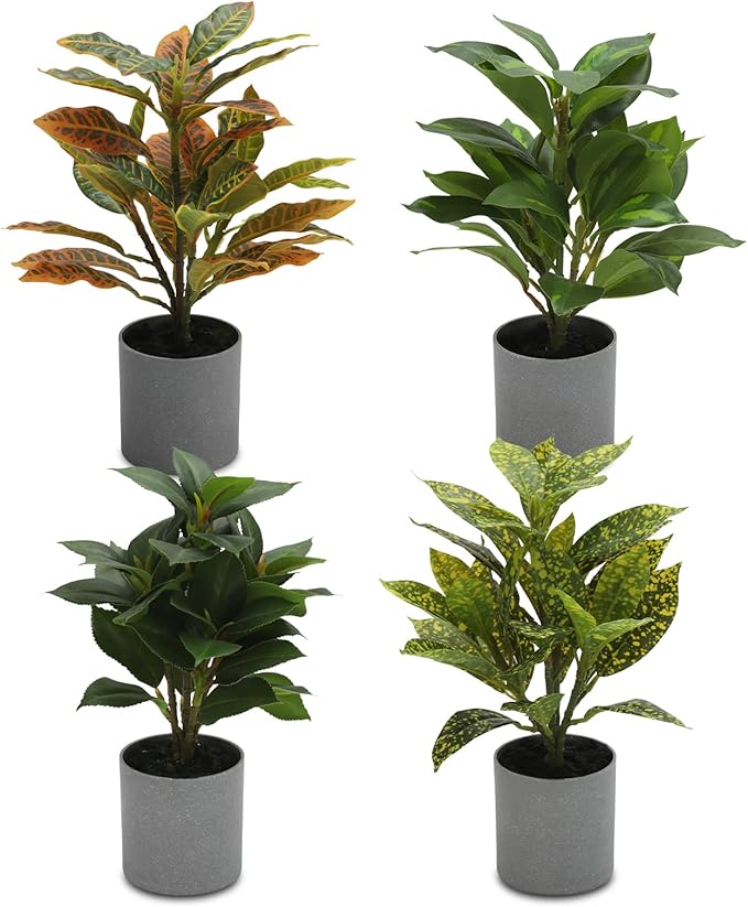 iPreference 4 Pack Mini Potted Fake Plants Artificial Lavender and Campanula Plants for Home Office Desk Room Decoration
