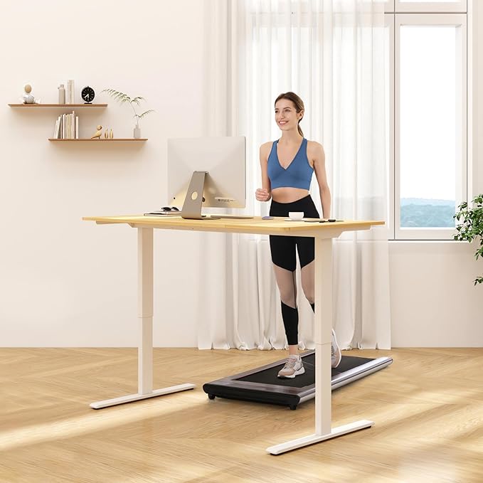 FLEXISPOT E3 Dual Motor Electric Standing Desk 55 x 28 Sit Stand Up Desk, Holds 220 lbs, Adjustable Height w/ Memory Presets, One-Piece Maple Desktop & White Frame, Ships in 2 Boxes
