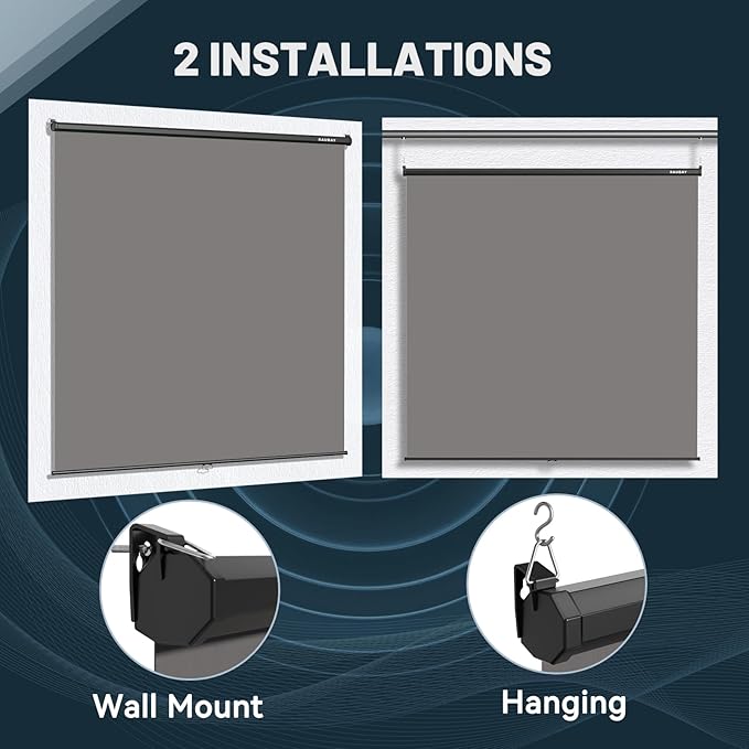 RAUBAY Retractable Pull Down Grey Screen Backdrop - 78.7" x 86.6" Collapsible Wall-Mount Background for Professional Video Production, Photography, TikTok and Video Conferencing